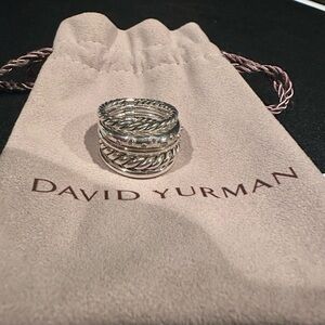 David Yurman Stax Pure Form Five Row Ring sterling silver with Diamonds- size 8